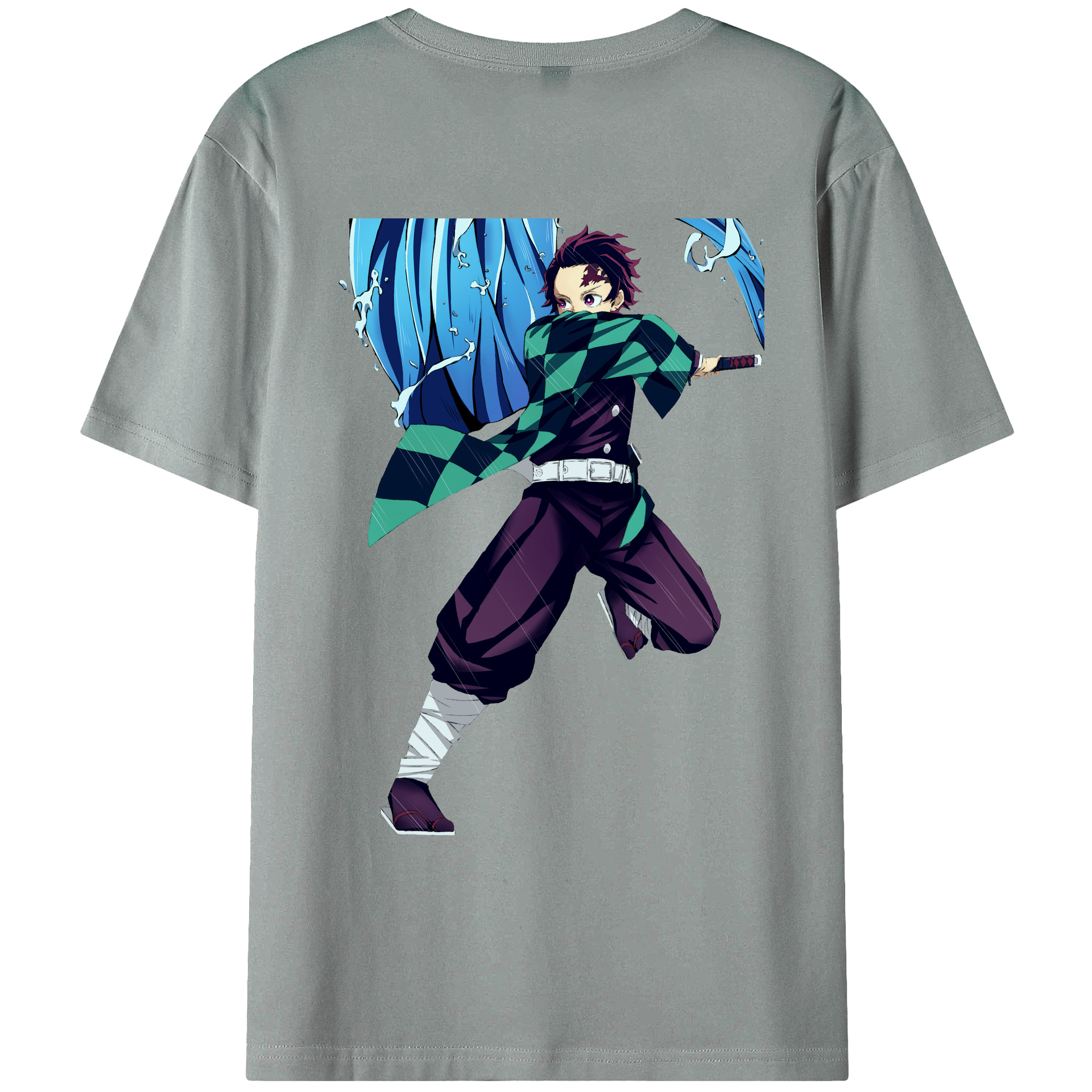 （画像用） 鬼滅の刃 竈門 炭治郎／かまど たんじろう Kamado Tanjirou 綿100％ メンズ半袖Tシャツ（バックプリント） 通気性
